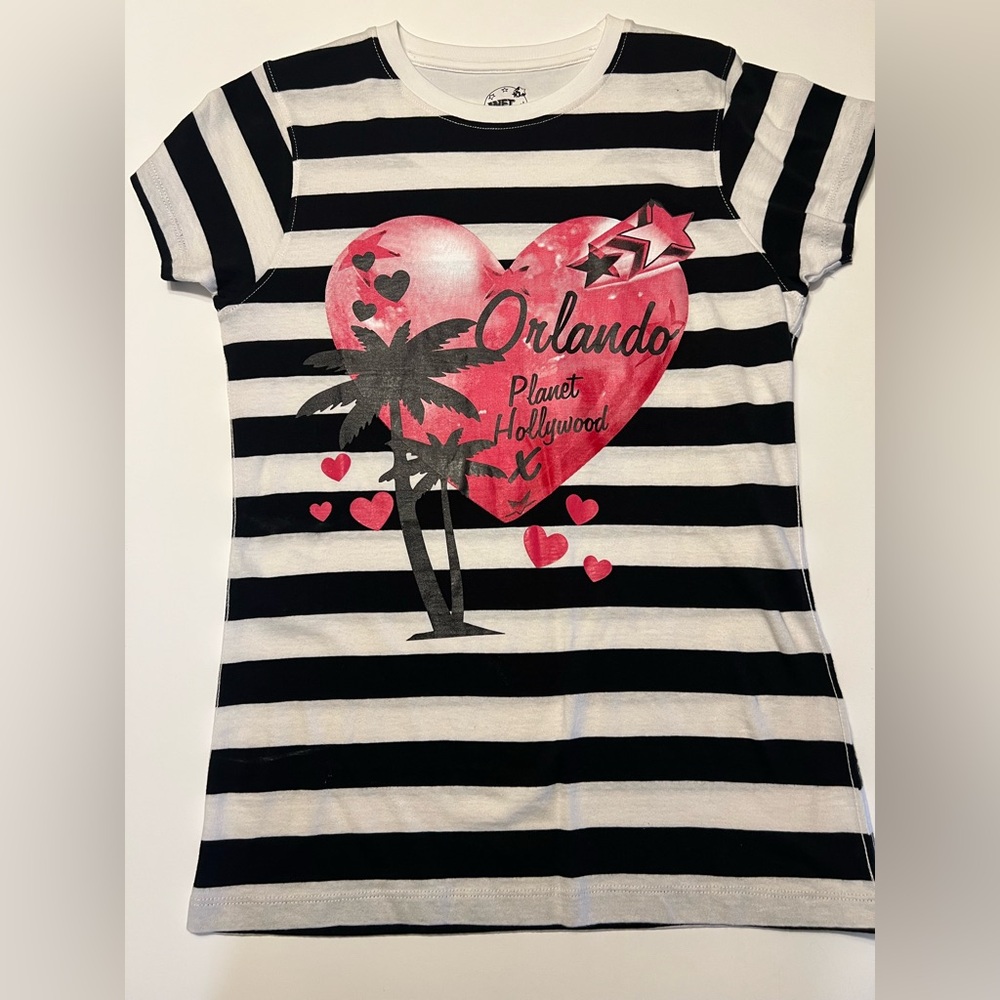 Striped Black and White Kids Shirt with Pink Heart Design
